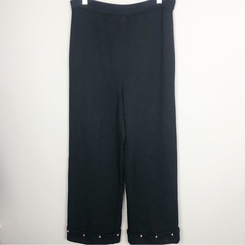 ST. JOHN COLLECTION | Black Wide Leg Studded Knit Pull-On Pants Women’s Size 12